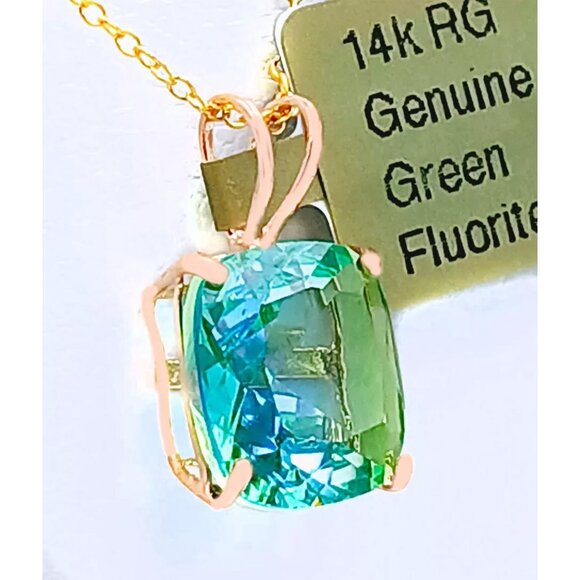 Genuine 2.95 Cts Green Fluorite Pendant 14k Rose Gold - Picture 2 of 4